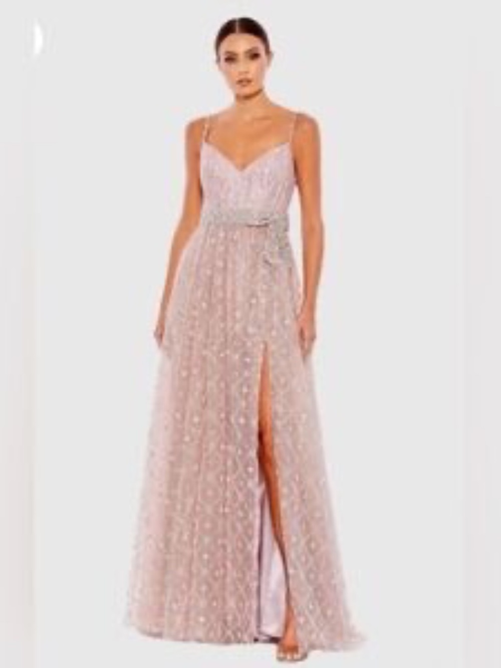 NWT Mac Duggal 68050 Pink Beaded Gown Bow Sz 8, Silver beaded bow